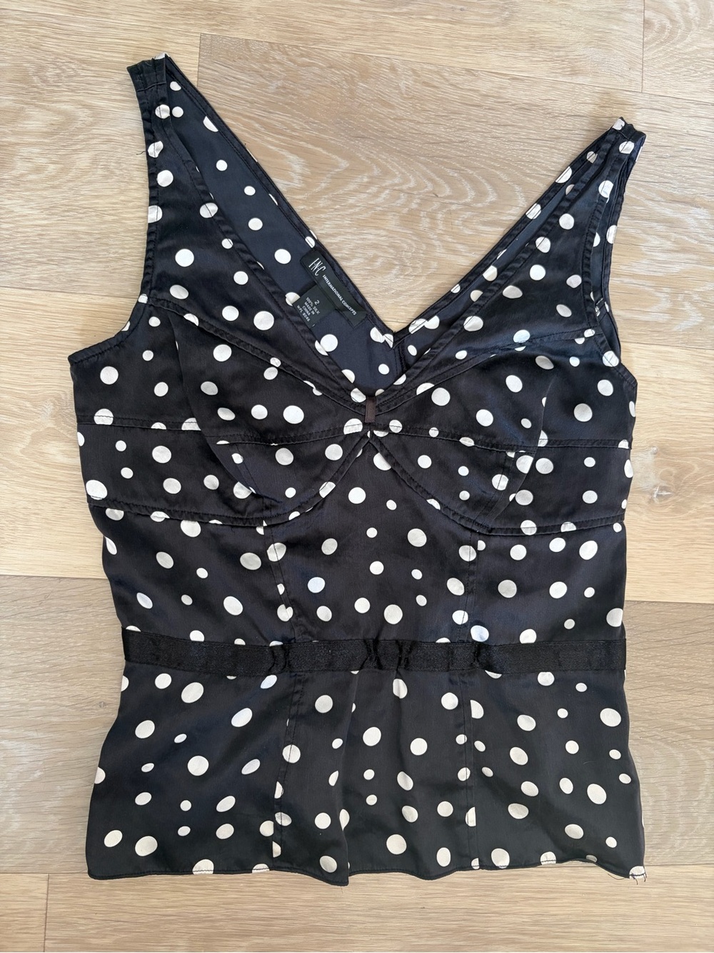 INC International Concepts Black & White Polka Dot Silk Tank Top Size 2